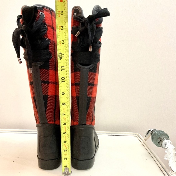Coach Tristee Back Lace Up Fleece Lined Buffalo Plaid Rain Rubber Boots Size 10B - Picture 6 of 16